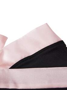 EasyFave Fashionable Sexy Crop Top With Contrasting Color Big Bow And Fishbone Design, Waist Cinching, Tie Back - Black - View 6