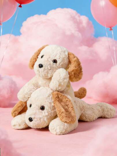 Cute Shaped Lying Dog And Squatting Dog Plush Toys Made With Brushed Floral PV Material Ultra-Soft Short Plush Fabric Handmade Dolls Fiber-Filled Animals Crocheted Dolls Perfect Gift For Parents