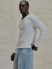 Musero Slim Muscle Style Fit Long Sleeve Slight Neck TShirt Basics Plain Top Essentials Capsule Wardrobe Layering Spring&Summer - White - View 4