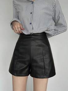 FRIFUL Women's Solid Color Casual Shorts - Black - View 4