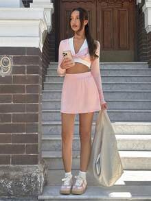 MainGRL Spring Pink Yoga Sports Casual Women's 2 Pieces Set - Pink - View 4