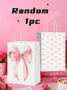 粉色蝴蝶结礼品袋，12个装 - 可重复使用的牛皮纸礼品袋，带提手，适用于婚礼、生日、婴儿派对、单身派对回礼、圣诞礼物和派对装饰 - 彩色 - 查看 12