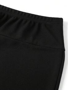 SHEIN Clasi 女士优雅撞色蕾丝修身铅笔裙，黑色休闲夏季女装，女士休闲优雅中长裙，修身，弹力，百搭，经典，适合办公室穿着，教师服装 - 黑色 - 查看 6