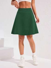 Easithlete 高腰运动裙，带口袋，防摩擦，适合瑜伽、跑步、健身 - 綠色 - 查看 6