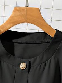 GlowEve Women's Solid Color Short Sleeve Single-Breasted Casual Commuting Mid-Length Dress - Black - View 4