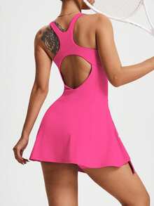 CourtClass 女士无袖纯色运动连衣裙，夏季时尚 - 玫紅色 - 查看 7