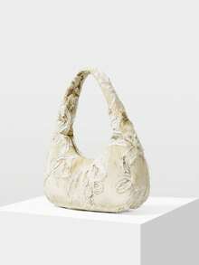 MOTF PREMIUM 女士时尚优雅艺术花卉图案手提包单肩包，适合约会通勤场景 - 米色 - 查看 1