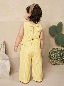 SHEIN Baby Girls Striped Print Shell Trim Camisole & Pants Set - Multicolor - View 3