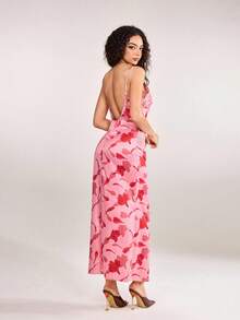 plantica 休闲性感都市时尚印花长款蕾丝吊带裙，适合度假、约会、居家、情人节、春夏穿着。 - 彩色 - 查看 2