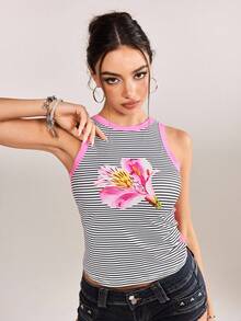 plantica Casual Sexy Urban Chic Floral & Striped Lace Patchwork Camisole Top, Suitable For Outings, Travel, Dates, Parties, Holidays, Valentine's Day, Spring/Summer,Going Out,Sexy, Elegant,, Wedding Guest, Music Festival, Musician, Night Club - Multicolor - View 6