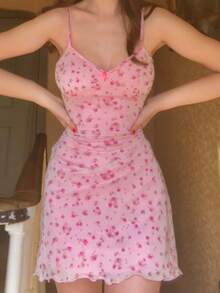 DAZY Spring/Summer Casual Fitted Vacation Style Pink Mini Dress For Ladies - Pink - View 1