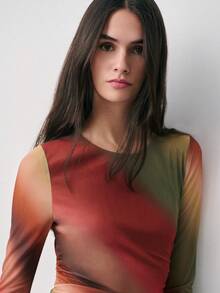 Nöista 印花网纱连衣裙，长款连衣裙，长袖，修身廓形，圆领，及地长度，透明袖子，春季，夏季。 - 彩色 - 查看 6