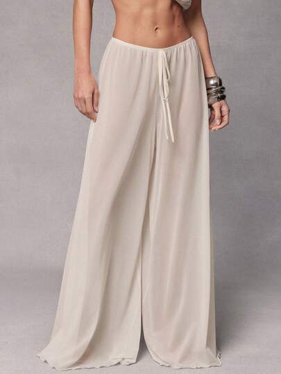 Hauture Pantalones anchos y elegantes de unicolor y transparentes para mujer