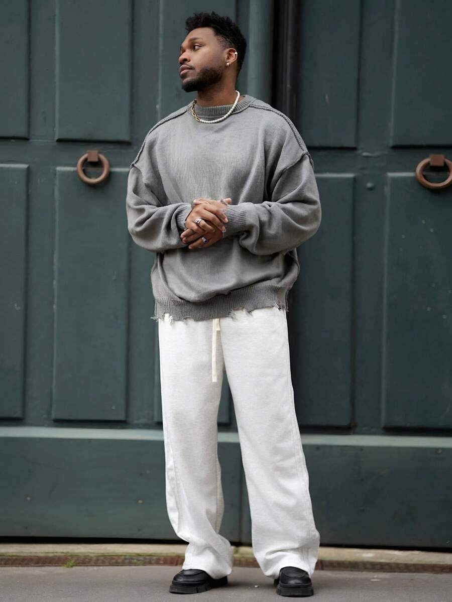 Heavens Edit Pantalones rectos y sueltos casuales para hombre, otoño - Gris - Ver 1