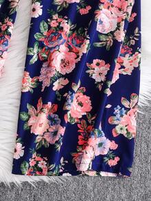 Sparklyn Girls' Allover Print Romper With Square Neck And Puff Sleeves, Summer Vacation Style - Navy Blue - View 5