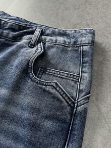 ROMWE MEN Street Life Men's Casual Printed Denim Jeans - Blue - View 6