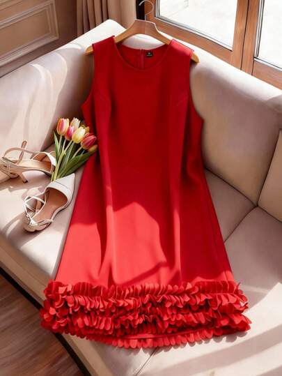 GlowEve CURVE Plus Size Women's Elegant Romantic Patchwork Lace Trim Versatile Dress, Suitable For Date, Commute, Party, Birthday