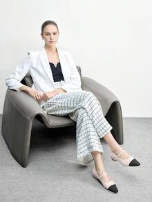 CUCCOO BIZCHIC 女士新款灰色法式低跟尖头简约时尚针织玛丽珍鞋，圣诞节必备 - 粉色格子 - 查看 6