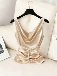 SHEIN Women's Tank Top, Apricot-Colored Solid Tank Top, Champagne-Colored Guest Attire, Sleeveless - Apricot - View 5