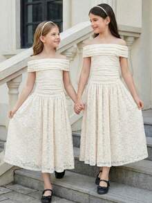 SHEIN 少女时尚优雅圆领短袖拼接连衣裙 - 薄荷綠 - 查看 12