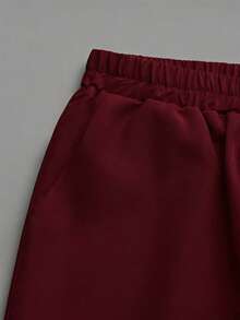SHEIN Clasi 白色飘逸修身休闲直筒九分裤 - 紅色 - 查看 3