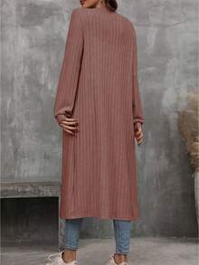 SHEIN LUNE 女士纯色长袖罗纹长款休闲常规外套 - 粉色 - 查看 2