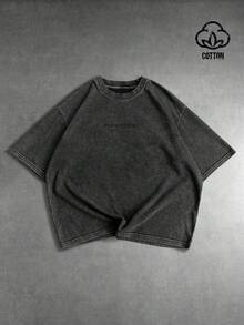 PAVTROS 男士时尚雪花图案圆领短袖T恤 - 黑色 - 查看 2