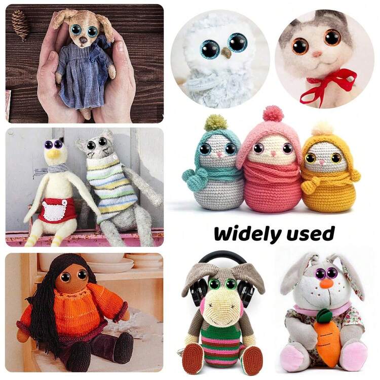 20颗闪亮眼睛，黑色塑料娃娃眼睛，尺寸12/14/16/18/20/25/30毫米，3D闪光眼睛带环，适用于钩针编织、阿米格鲁米娃娃、塑料钩针眼睛、泰迪熊DIY配件 - 彩色 - 查看 3