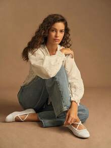 Rosivie Women's Casual Commuting Slip-On Shoes With Criss-Cross Buckle Design - Beige - View 9