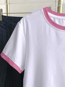 Franclia Women's Color Block Knight Print Short Sleeve Casual Versatile Round Neck T-Shirt - White - View 4