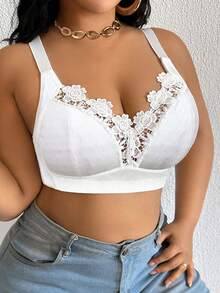 大码优雅纯色蕾丝拼接无钢圈文胸 - 白色 - 查看 5