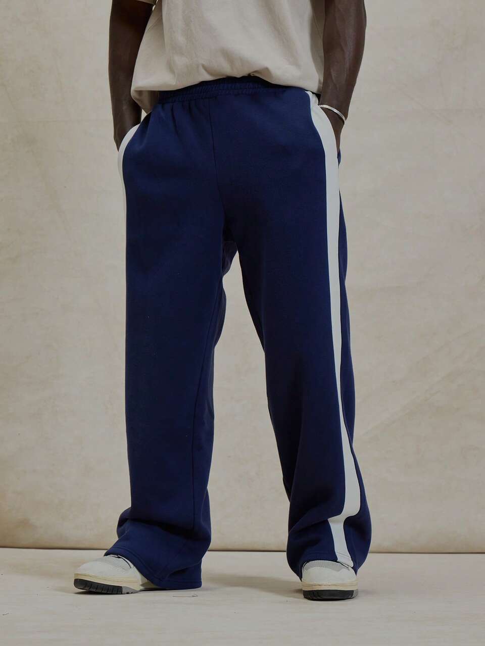 Loose Fitting Contrast Panel Stripe Elasticated Drawstring Waistband Jersey Trouser Tracksuit Bottoms Spring Summer Essentials