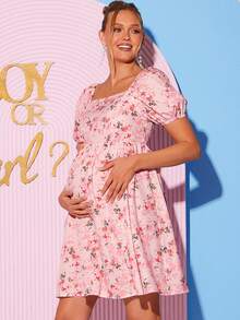 Loomaby Vestido Elegante de Manga Bufante com Estampa Floral Miúda para Gestantes, Verão - Multicolorido - Visão 13