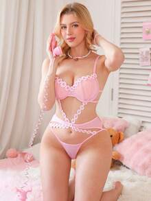 PetitDoll Bộ áo liền quần hở lưng gợi cảm với họa tiết hoa màu hồng - Hồng - Xem 3