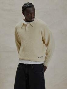 Musero Mohair Long Sleeve Button Through Polo Style Moahir Knit Jumper Branded Embroidery Detailing Spring Summer Essentials - Apricot - View 5