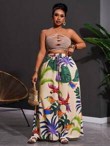 SHEIN CURVE+ Quần nữ dáng suông dài, cỡ US22, thích hợp cho lễ hội âm nhạc, kỳ nghỉ bên bờ biển, phong cách bohemian. Mẫu quần nữ mùa xuân/hè 2026 mới, họa tiết nhiều màu sắc, in hình, dáng rộng và dài hơn bình thường. - Nhiều màu - Xem 5