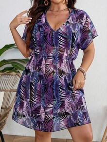 SHEIN Swim Curve 大码印花薄纱罩衫 - 紫羅蘭色 - 查看 8