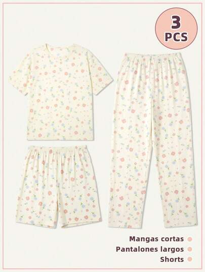 Set de 3 piezas de pijama de dibujos animados para mujer, tres piezas, adecuado para las temporadas de primavera, verano y otoño,pijamas mujeres,valentines day