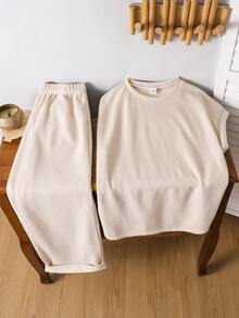SHEIN Teen Boy Korean Style Loose Beige Vest And Long Pants Set,Summer Casual Apricot Color Matching Outfit For Commuting,School,Daily Wear,Sports,Vacation - Khaki - View 6