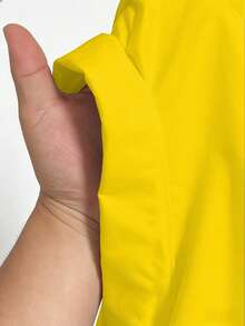 Maweii Kemeja Pendek Wanita Ukuran Besar Warna Polos dengan Kantong Depan - Kuning - View 6
