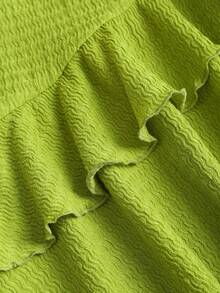 Sweetra Y2K性感不对称肩部度假风褶皱雪纺连衣裙 - 綠色 - 查看 5