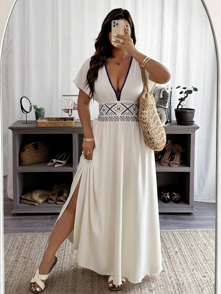 Weeklong Plus Size Women's Casual Floral Patchwork Waist Embroidered A-Line  Vacation Dress, Spring/Summer Resort Wear Women Vacation Dress Beach Maxi  Dress Boho Maxi Dress Maxi Vacation Dress - ...