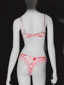 Seduluxe 4pcs Valentine's Day Date Night Lingerie Set: Thong, Long Sleeve Robe, And Belt - Pink - View 8