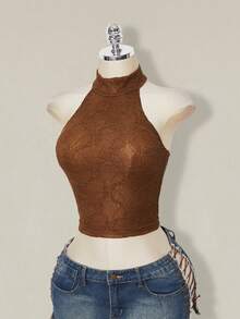 SHEIN ICON 女士Y2K时尚修身休闲露背上衣 - 咖啡棕 - 查看 5