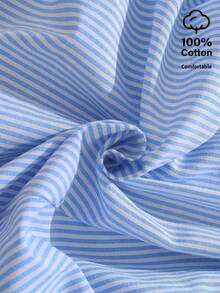 Balvessa 女士休闲V领七分袖条纹棉质衬衫 - 藍白色 - 查看 3