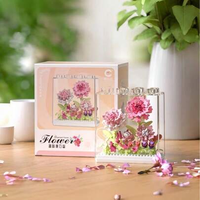 POKOJA LAND Huayi Dream Preserved Flower Bouquet Gift Set - DIY Assembly Building Blocks Flower Box
