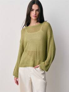 Nöista Loose Green Sweate With Open Structure Knit. Spring, Summer Outfit For Women, Casual Sweater. - Green - View 1