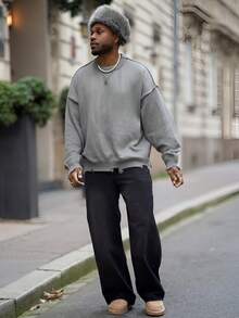 Heavens Edit 1 件装男士宽松破洞牛仔休闲阔腿牛仔裤，韩版/日系风格 - 黑色 - 查看 1