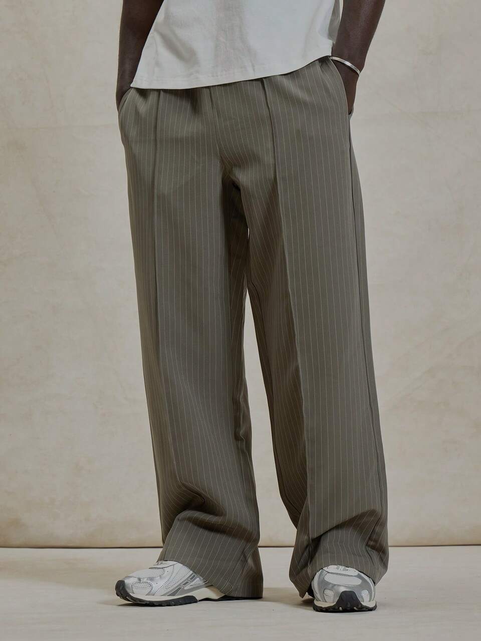 Grey Loose Fitting Pinstripe Trouser Bottoms