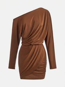 Maija 短立领长袖连衣裙 - 棕色 - 查看 7